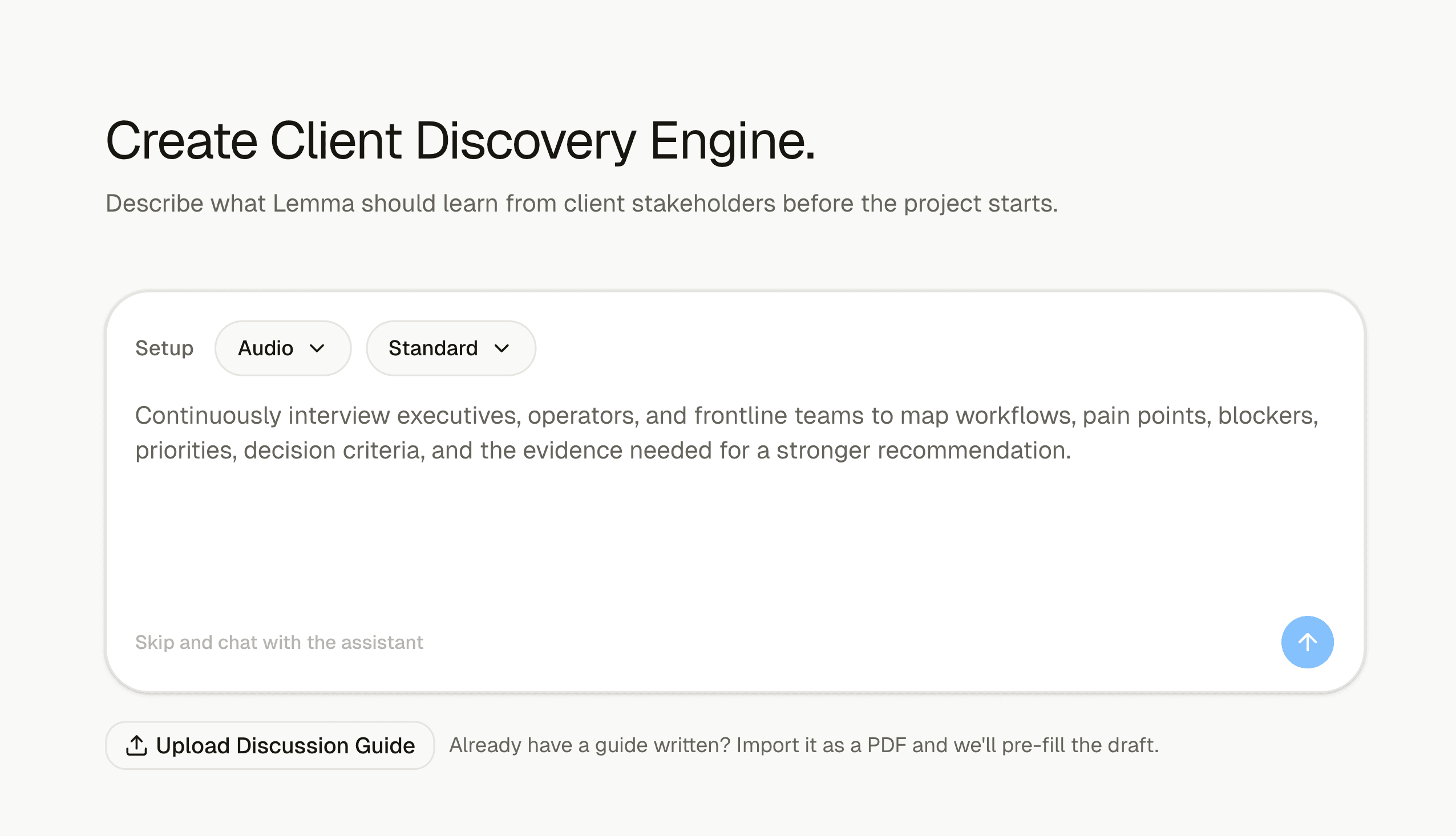 Create Client Discovery Engine product card